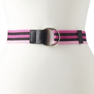 Double Ring Striped Pink and Black Webbed Belt